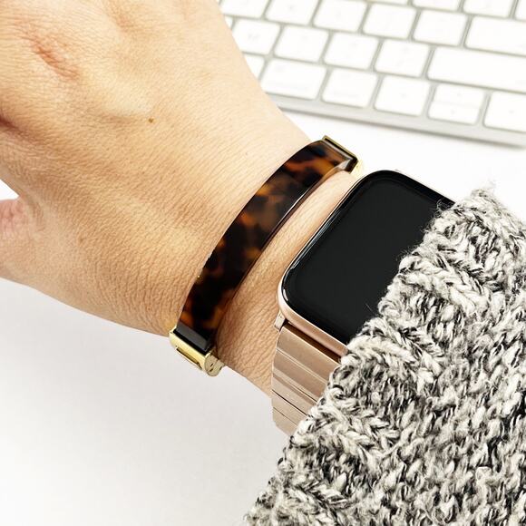 Michael Kors Faux Tortoise Shell Clamper Hinged Bangle Bracelet - Picture 4 of 6